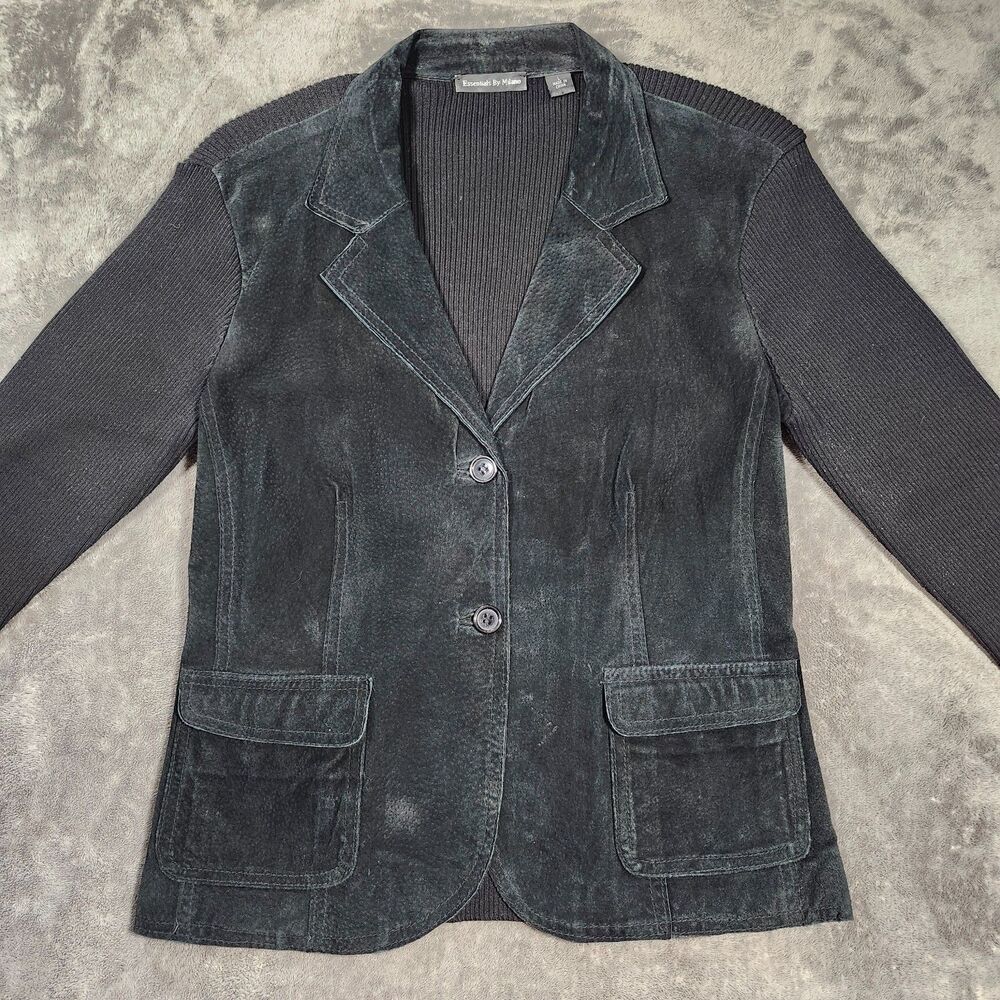 Essentials by Milano Authentic Black Suede Knit Material Sweater Jacket L
